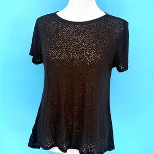 Lululemon Burnout Leopard Print Split Back Short Sleeve Top Black Size 6